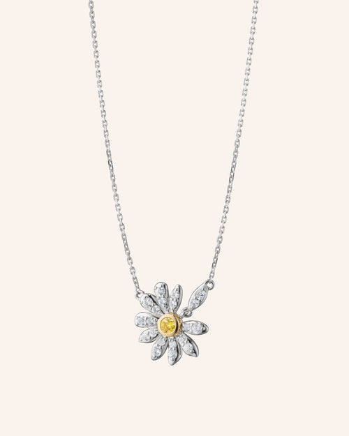 "He Loves Me" Two-Tone Daisy Charm Necklace