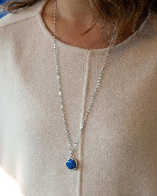 Round Lapis Locket Necklace