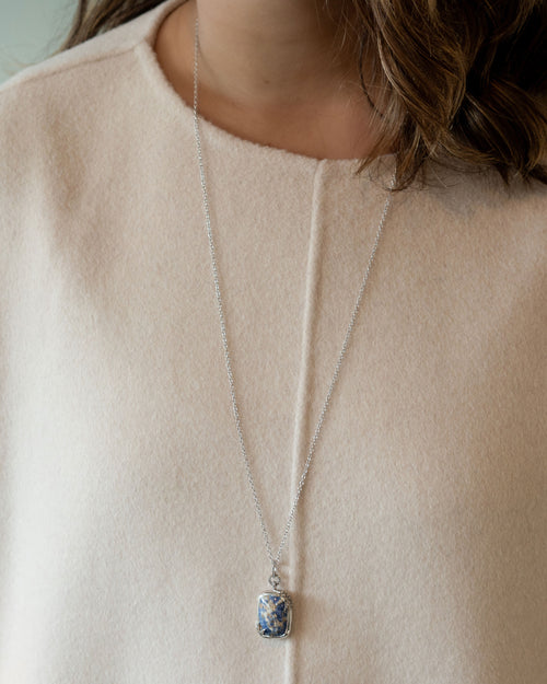 Sodalite and Sapphire Rectangular Locket Necklace