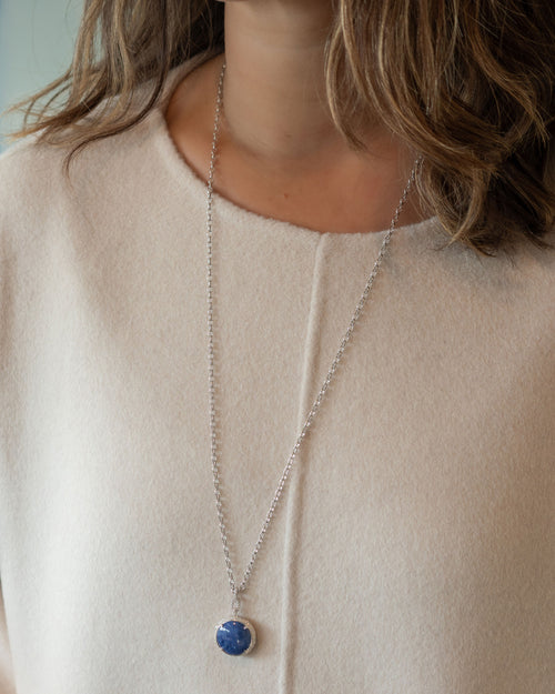 Sodalite Locket Necklace with White Sapphires