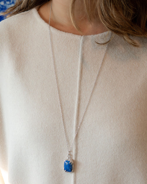Lapis and Sapphire Rectangular Locket Necklace