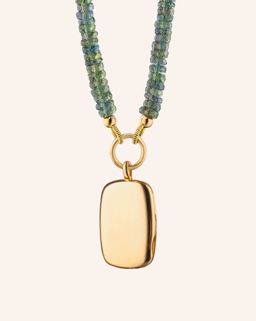 Slim Britt Gold Locket on Green Sapphire Necklace