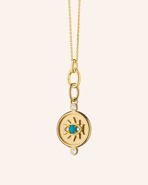 Mini "Protect" Evil Eye Charm with 20" "Design Your Own" 18K Gold Necklace