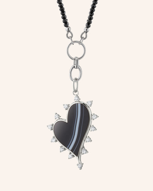 Large Agate "Love" Heart with 18" "Design Your Own" Black Spinel Necklace