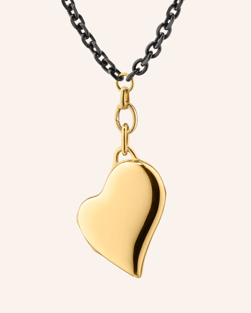 Slim 18K Gold Heart Locket with Steel Chain Necklace