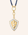 Diamond "Fearless" Shield with 18" "Design Your Own" Blue Sapphire Necklace