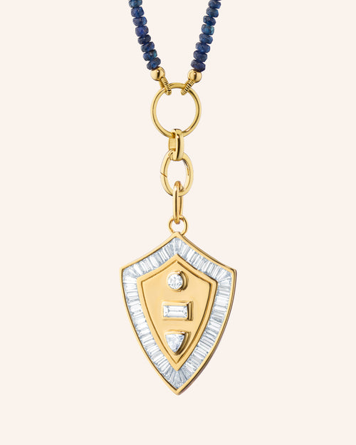 Diamond "Fearless" Shield with 18" "Design Your Own" Blue Sapphire Necklace