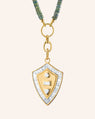 Diamond "Fearless" Shield with 18" "Design Your Own" Green Sapphire Necklace