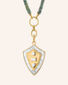 Diamond "Fearless" Shield with 18" "Design Your Own" Green Sapphire Necklace
