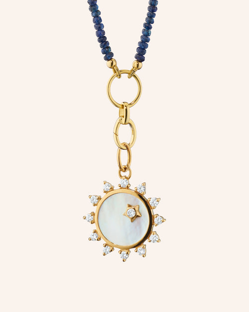 Mini "Happiness" Sun with 18" "Design Your Own" Blue Sapphire Necklace