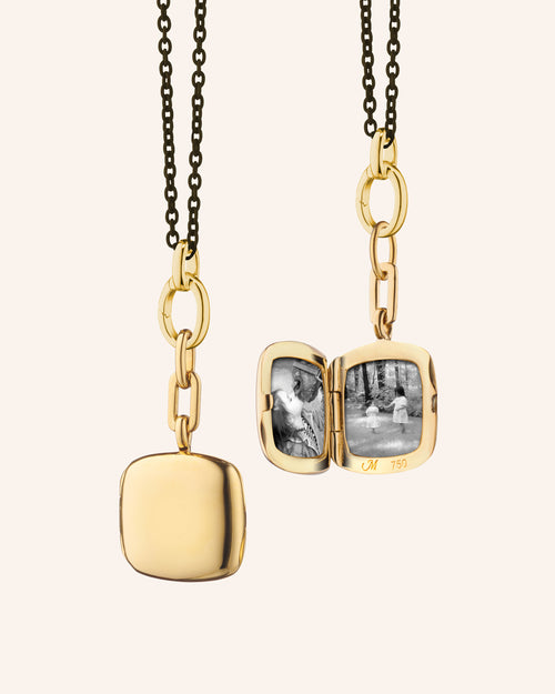 Slim Cushion "Viv" Locket with 20" "Design Your Own" Black Steel Necklace