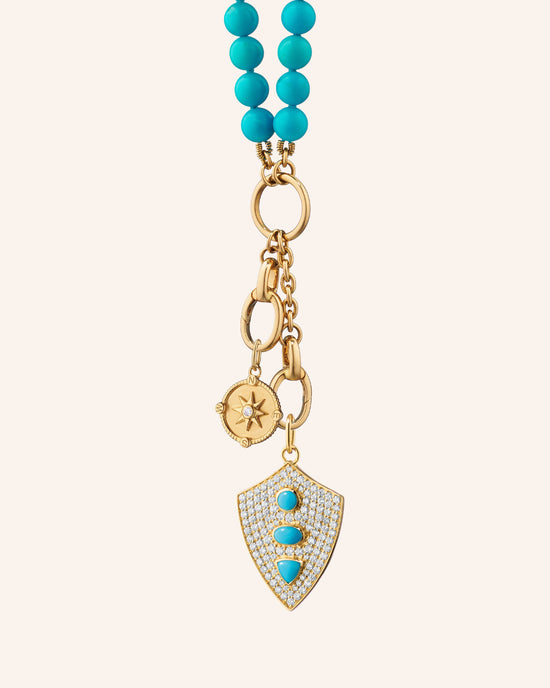 Fearless Shield and Adventure Compass Turquoise Necklace