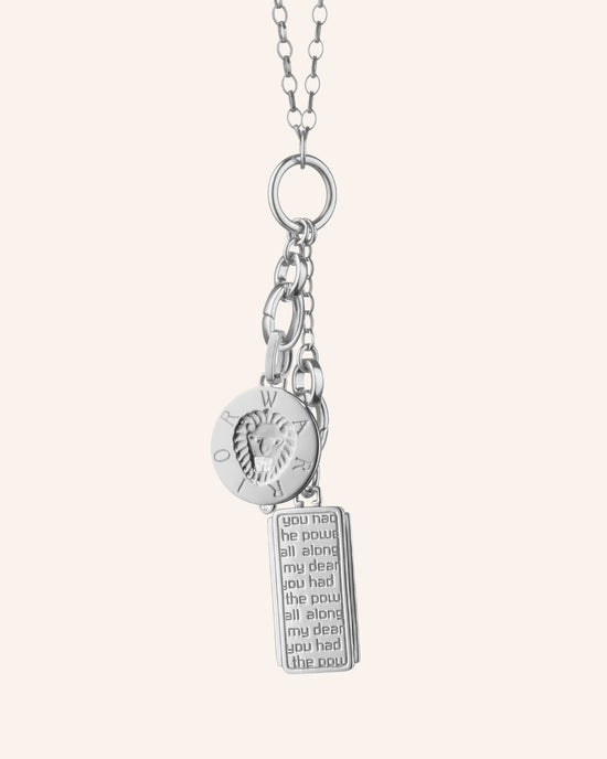 "Warrior" Lion Intaglio Charm and "Dorothy" Silver Medallion Charm Necklace
