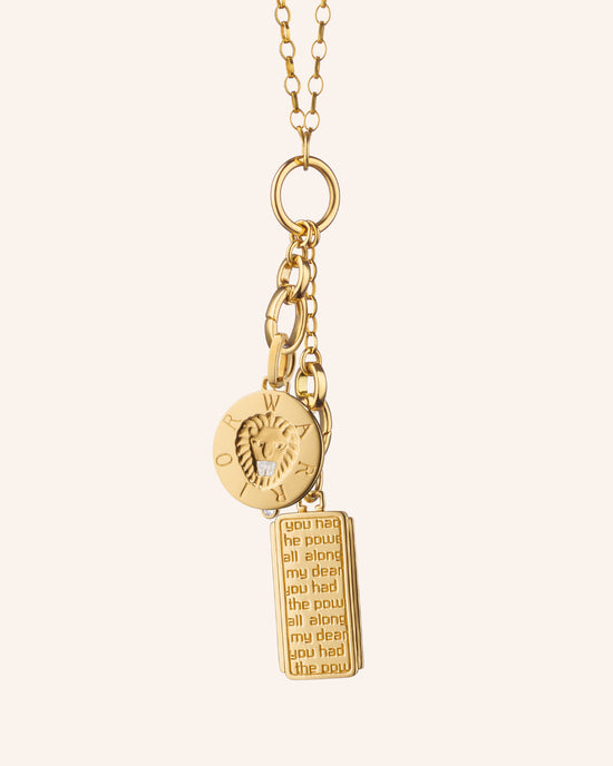 "Warrior" Lion Intaglio Charm and "Dorothy" 18K Gold Medallion Charm Necklace