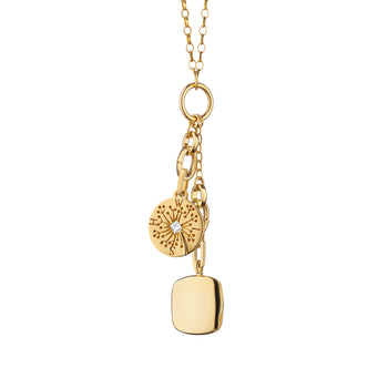“Wish” Dandelion Intaglio Charm and “Viv” Cushion Locket 18K Gold Charm Necklace