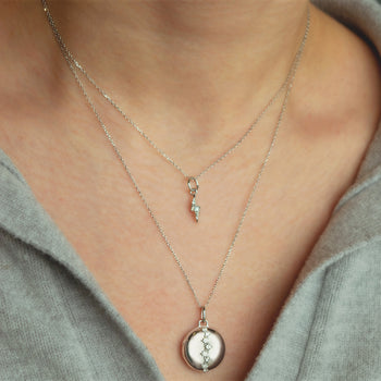 Recycled 18K White Gold Locket Necklace with Staggered Round Diamonds