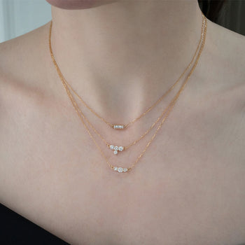 Recycled 18K Yellow Gold and Baguette Diamond Necklace, 6 Diamonds