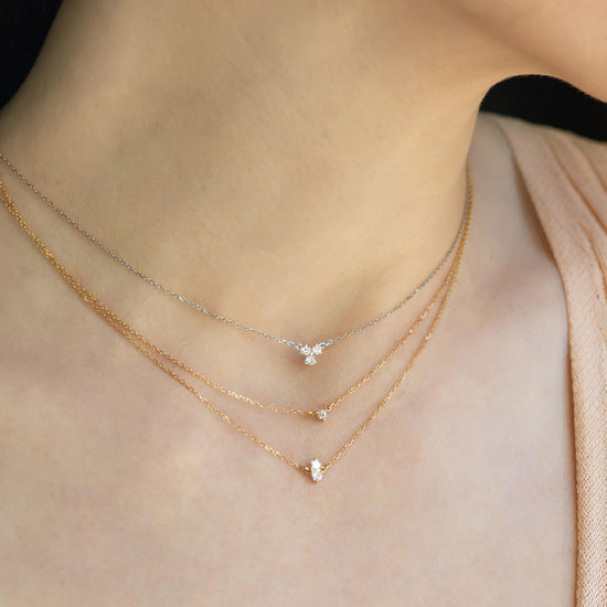 Reclaimed Sterling Silver and Round Diamond Necklace, 3 Diamonds