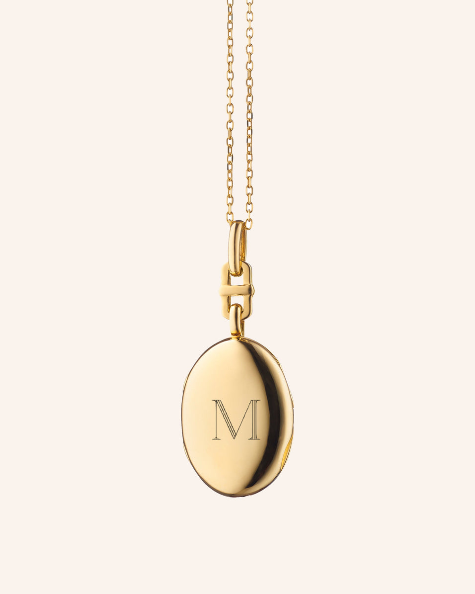 Slim Eve 18K Gold Engraved Locket Necklace | Monica Rich Kosann