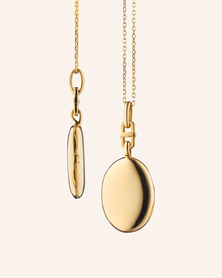 18K Yellow Gold Slim Oval Eve Locket with Adjustable Chain