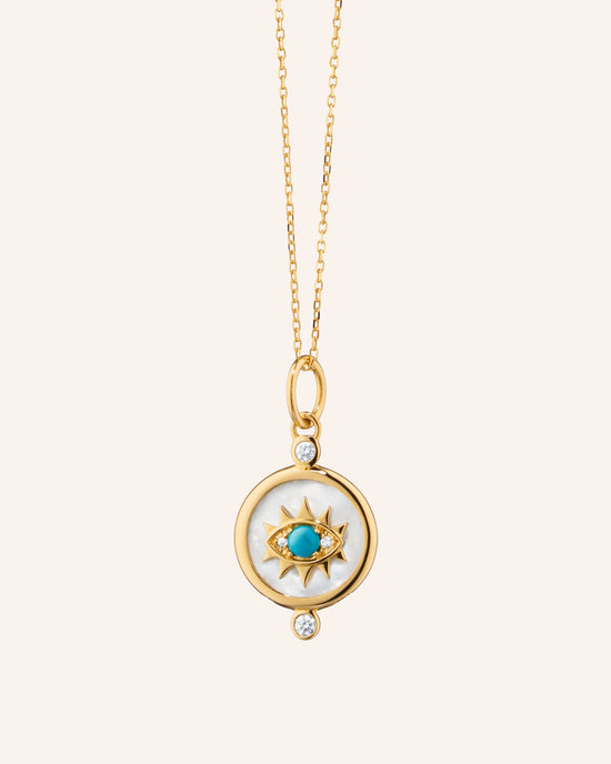 Mother of Pearl Mini "Protect" Evil Eye Necklace