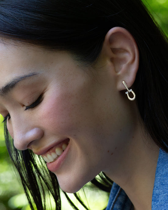 Sterling Silver Small Equestrian Earrings with White Sapphires