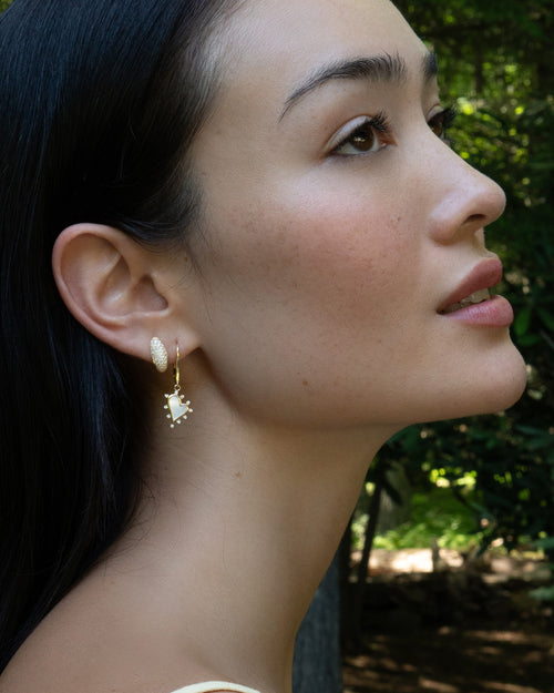 Mother of Pearl Heart Earrings with White Diamond Accents and Heart Earrings