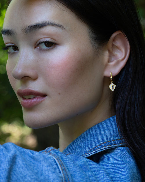 Fearless Shield Earrings with Blue Sapphire and White Diamonds