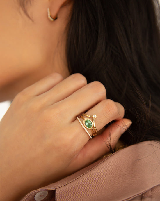“Points North” Green Tourmaline Ring with Diamonds in 18K Gold