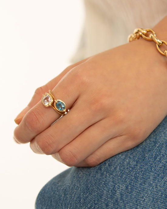 “Points North” London Blue Topaz Ring and Cushion Rock Crystal Ring with Diamonds