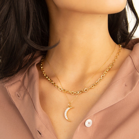 Gold Crescent Moon Necklace - Silver Dekho