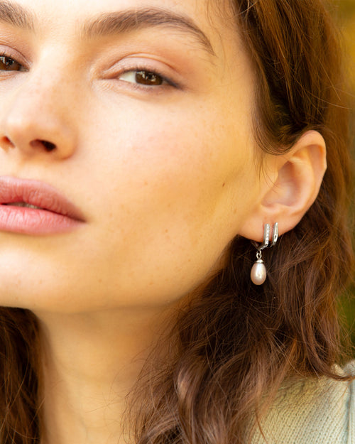 Infinity Huggie Pearl Drop Earrings