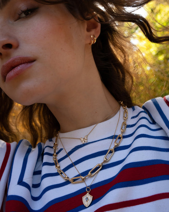 Diamond Butterfly “Joy“ 18K Gold Necklace with Infinity Classic Necklace and Mini Shield Necklace