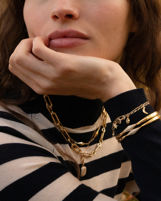 Points North 18K Yellow Gold Cuff with Pavé Diamond Clasp