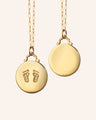 18k gold engravable baby feet necklace with diamonds on 30" stevie chain