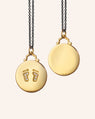 18k gold engravable baby feet necklace with diamonds on steel chain
