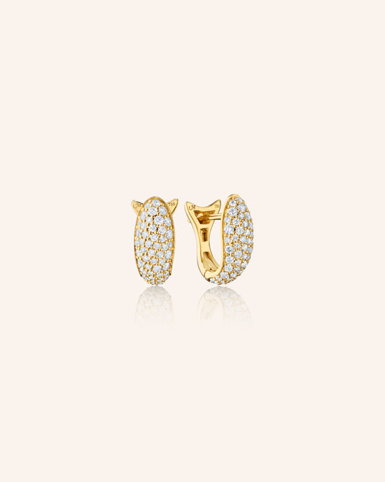 18k Gold Perseverance Fish Huggie Earrings with Pavé Diamonds