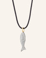 Mini Perseverance Fish Sterling Silver Necklace with Pavé White Sapphire