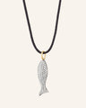 Mini Perseverance Fish Sterling Silver Necklace with Pavé White Sapphire