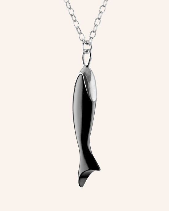 Perseverance Black Ceramic Fish Necklace