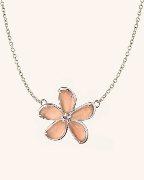 Love Flower Sterling Silver Necklace with Peach Moonstone