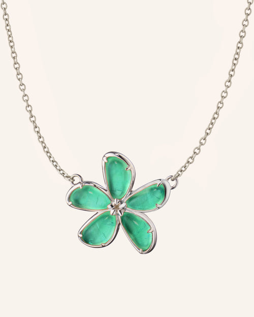 Love Flower Sterling Silver Necklace with Green Agate