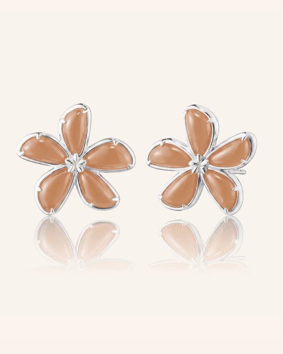 Love Peach Moonstone Flower Stud Earrings