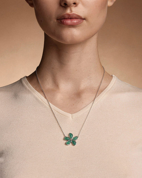 Love Flower Sterling Silver Necklace with Green Agate