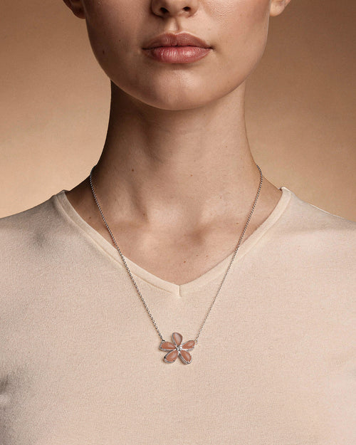 Love Flower Sterling Silver Necklace with Peach Moonstone