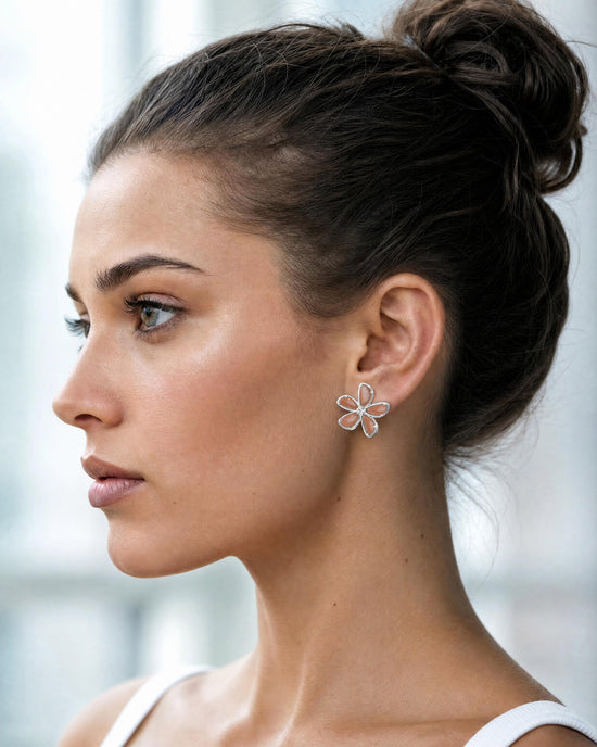 Love Peach Moonstone Flower Stud Earrings