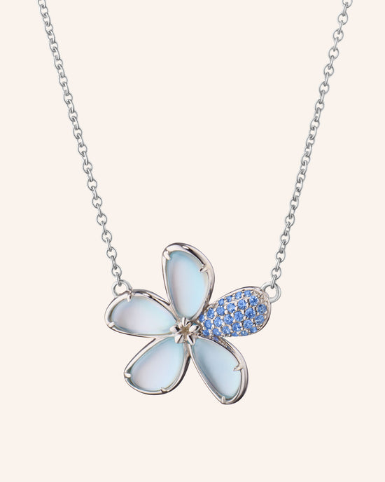 Mother of Pearl and Blue Topaz Doublet Flower Necklace