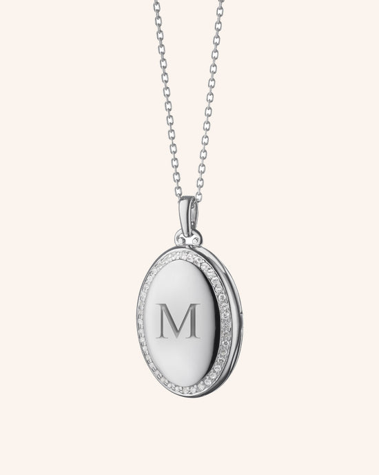 The Four Image Midi Sapphire Engraved Locket Necklace