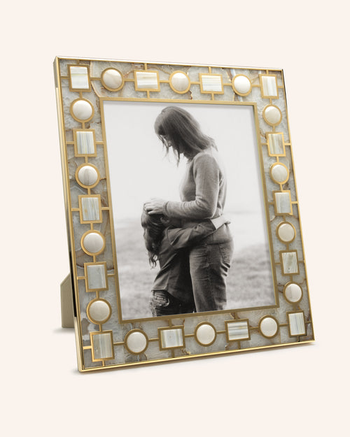 White Agate Geometric Accent 24K Gold Plated Photo Frame, 8x10
