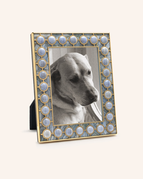 Blue Lace Agate with Cabochons & 24K Gold Plated Photo Frame, 5x7